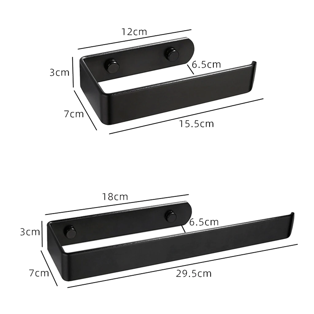Black Paper Roll Towel Holder Rack Kitchen Bathroom Home Organizer Shelf, Self Adhesive & Screw Mounted
