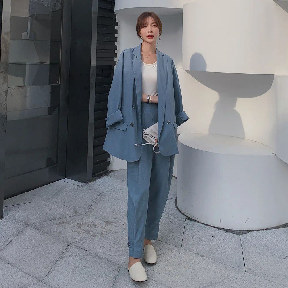 

Photo Shoot 2019 New Style Fashionable WOMEN'S Dress Retro Young-Style Suit Jacket + High-waisted Harem Pants Two-Piece Set