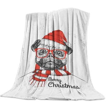 

Mr. Dog With A Santa Hat Coral Fleece Fuzzy Blankets on Bed Throws Bedsheet for Kids Girls