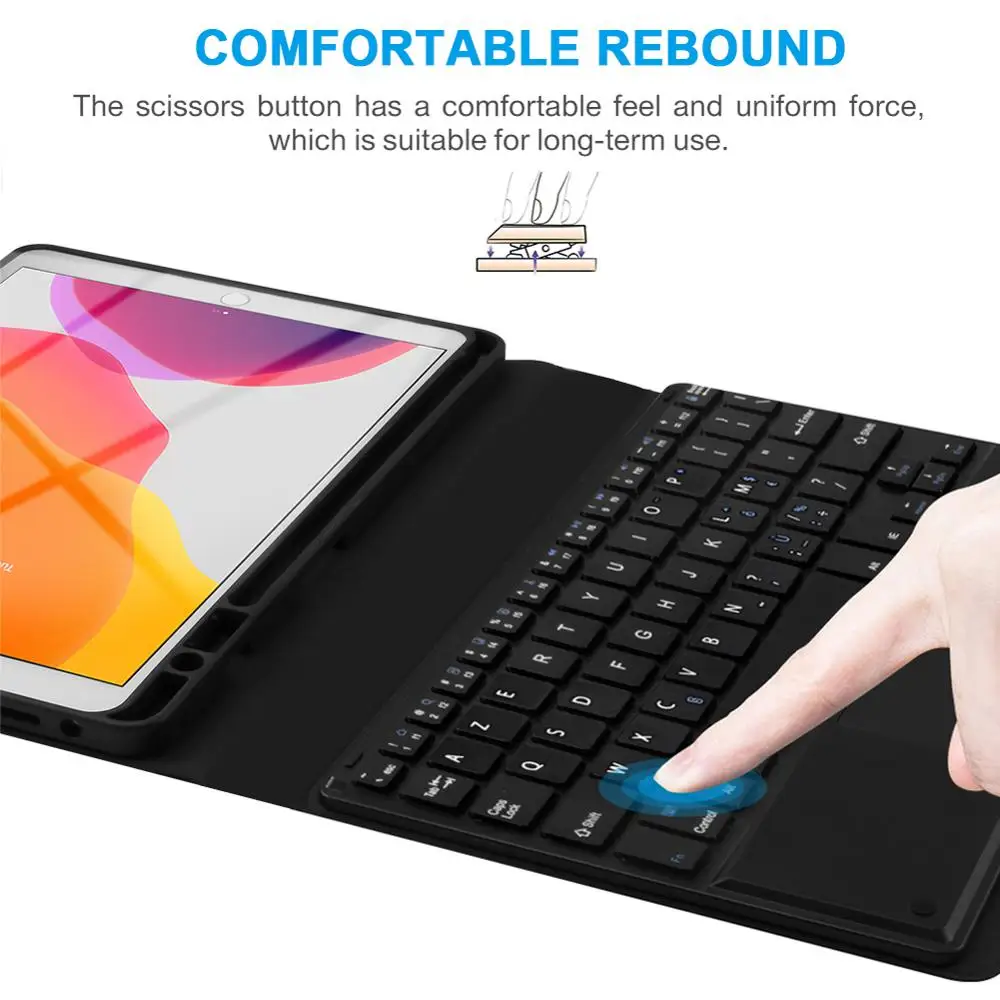 Для Apple iPad 10,2 US Bluetooth клавиатура черный кожаный флип чехол-Подставка Набор ударопрочный чехол для планшета испанская Русская клавиатура