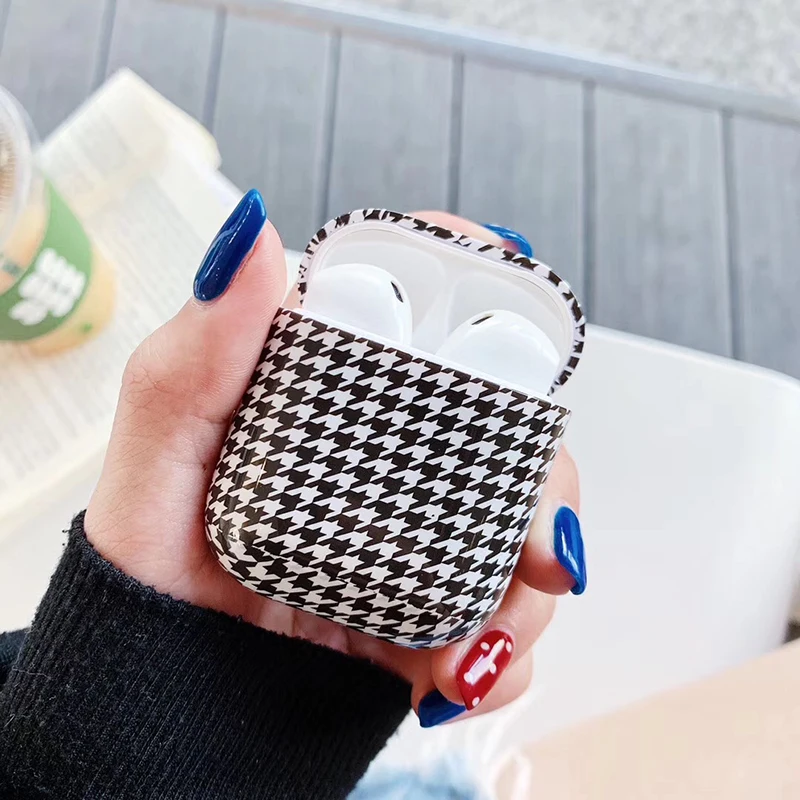 

Luxury Brand Hard PC Wireless Earphone Charging Cover Bag for Apple AirPods 1 2 Houndstooth Bluetooth Box Headset case coque