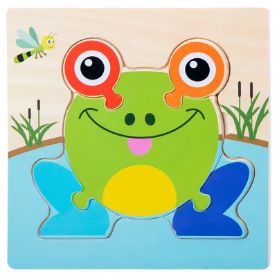 Frog Baby Toys Wooden Puzzle Cute Cartoon Animal Intelligence Kid Early Educational Gift Brain Teaser Child Tangram Shape Jigsaw Gift - Цвет: Frog