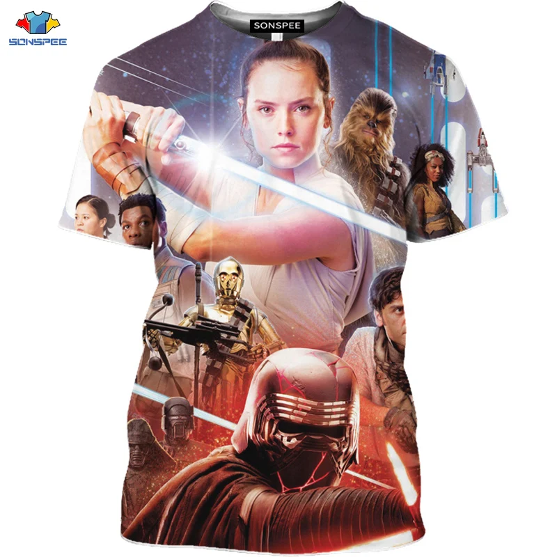 

SONSPEE 3D Science Fiction Movie Star Wars T-Shirt Space War The Rise Of Skywalker T-Shirt Robot Men Shirt Mask Spaceship Tops