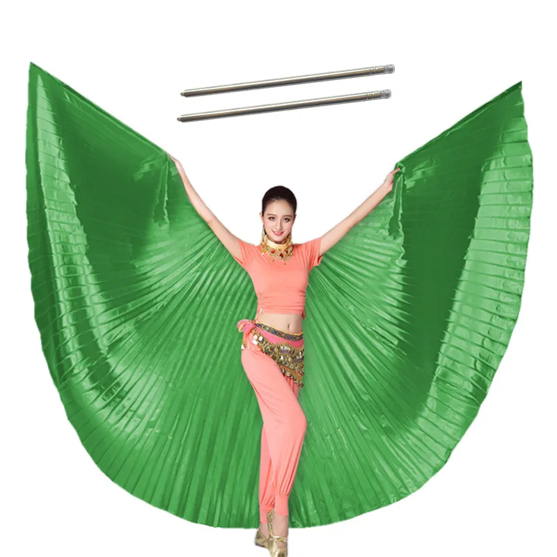 11 цветов стиль Профессиональный танец живота Крыло танец живота ткань Isis Крылья золотые 11 цветов с палочками Robs - Цвет: Green