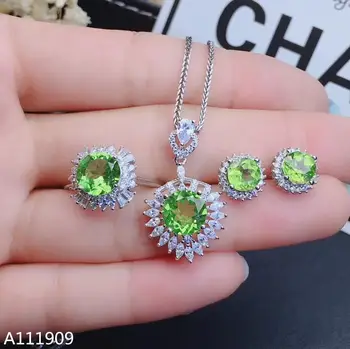価格 KJJEAXCMY ブティックジュエリー 925 スターリングシルバー象眼細工の天然ペリドットネックレスリングイヤリングスーツサポート検出絶妙な