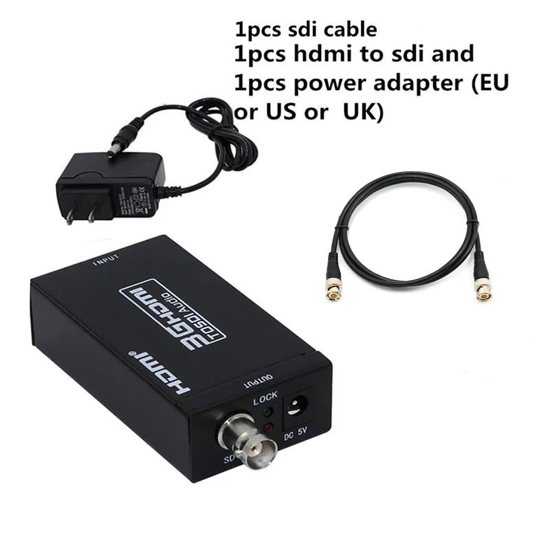 Прямая с фабрики мини 3g 1080P HDMI to SDI SD-SDI HD-SDI 3G-SDI HD видео конвертер с адаптером питания в розницу посылка - Цвет: sdi cable