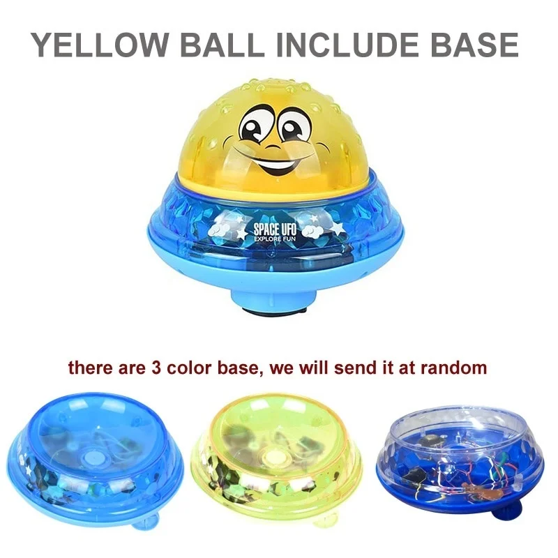 With Base-Yellow Bath Toys Spray Water Light Rotate with Shower Pool Kids Toys Children Toddler Swimming Party Bathroom LED Toys - Цвет: With Base-Yellow