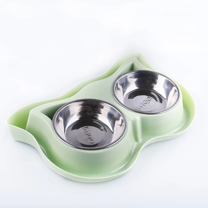 Green Steel Set Керамическая миска для питомцев кошек, посуда для домашних животных, миска для воды, 2 миски для маленьких собак, миска для кормления, пластиковая рама, противоскользящие принадлежности для домашних животных, миска для кормления кошек - Цвет: Green Steel Set