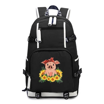 

Backpack Laptop School Bag Rucksack Men's Laptop Bagpack Teenager Travel School Bag Sunflower Pig Print Canvas Backpacks Bag