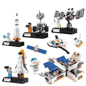 

Space station Aviation Rocket Satellite Space Shuttle Lunar Rover Building Blocks Toys For Children Kids Gifts