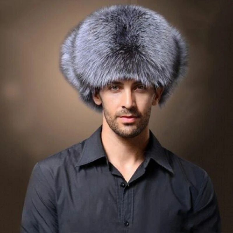 Bomber Hats Winter Men Warm Russian Ushanka Hat with Ear Flap Pu Leather Fur Trapper Cap Earflap bomber trapper hat