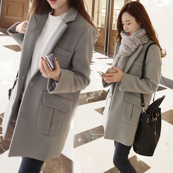 

V-Neck Winter New Women Autumn Covered Button Pockets Tweed Coat Female Casual Slim Comfortable Contracted Wool Coat ZX1302