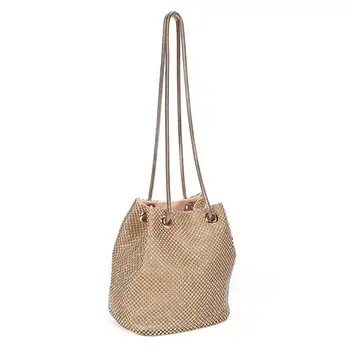 

Women Polyester + rhinestone + metal Evening Bags Bucket bag clutch Bags (Gold)
