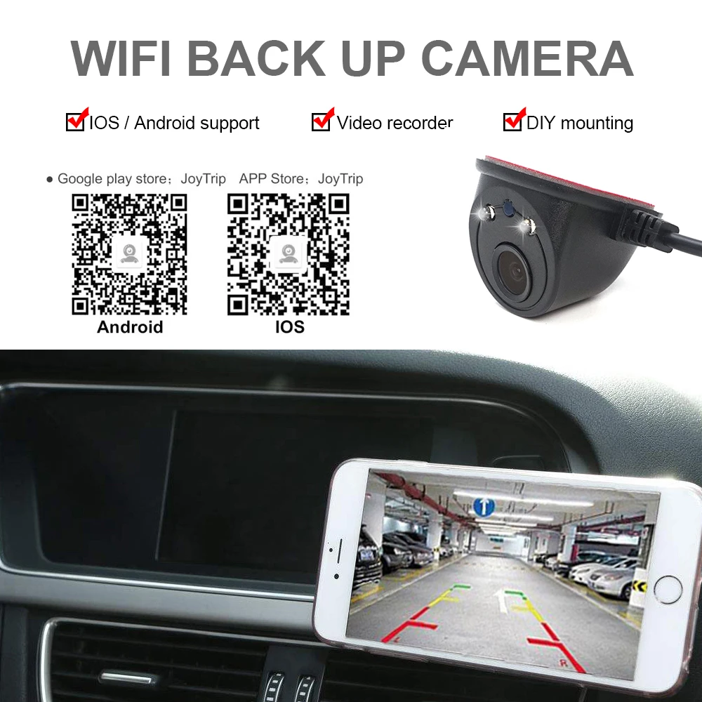 Car Side View Camera Wireless 5GWIFI Night Vision Camera with LED Light HD Night Vision Wide Angle Blind Spot Side View Camera