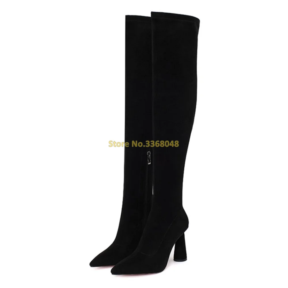 Block Heel Sock Boots Brown Black Winter Fashion Newest Runway Dress String Boots Slip On Elastic