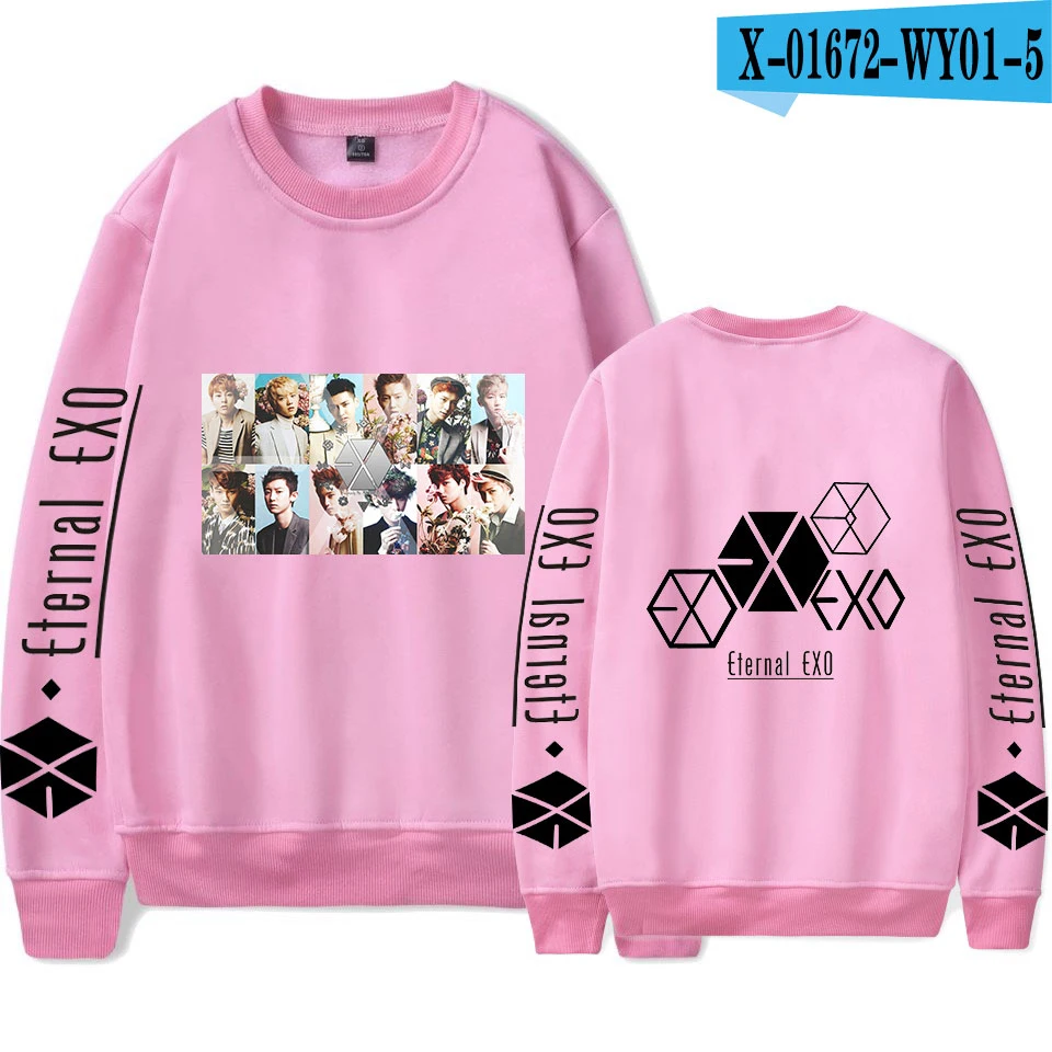 EXO Kpop PLANET#5 альбом Толстовка для мужчин и женщин пуловеры EXO PLANET#5 с именами членов группы фанатов поддержка толстовка флис теплые толстовки - Цвет: pink