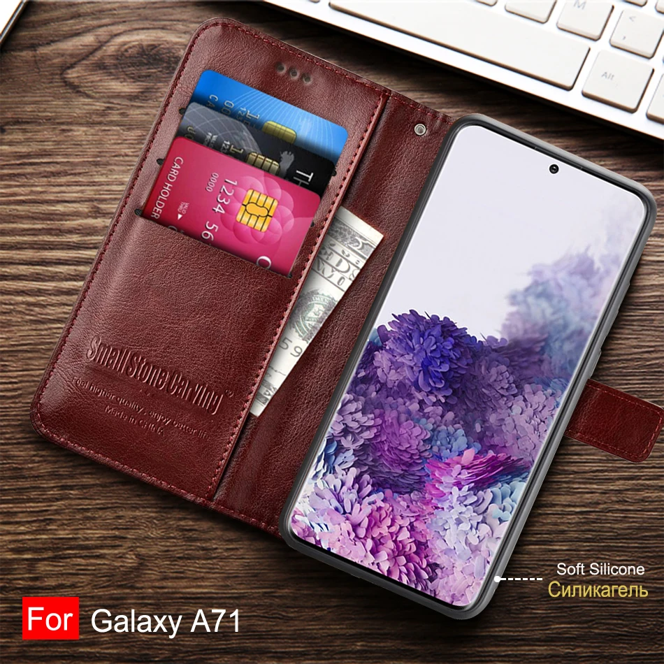 삼성 A71 케이스 2019 소프트 TPU 플립 가죽 전화 케이스 삼성 갤럭시 A71 실리콘 케이스 A 71 A71 커버 카드 홀드