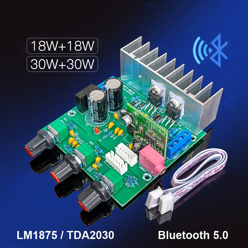 2*30W Bluetooth-Compatible LM1875 TDA2030A Audio Power Amplifier Board Stereo 2.0 Class AB Home Theater Hifi 15-50W AUX AMP 5 channel amplifier