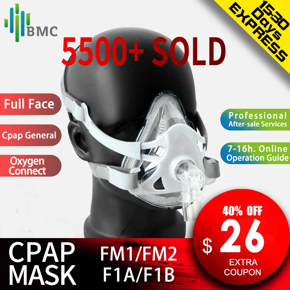 BMC FM1/FM2/F1A/F1B Full Face Mask For Snoring Apply To Medical CPAP BiPAP Ventilator Size S/M/L with Headgear Free Shipping | Красота и