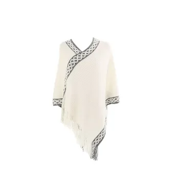 

New Hot Women Sexy Plus Size Autumn Embroidered Neckline Tassel Pullover Cashmere Shawl Female Tops