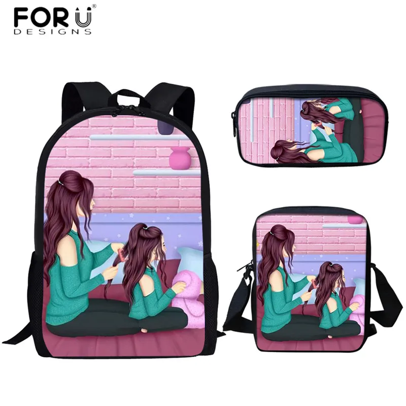 FORUDESIGNS/школьные сумки для супер мамы Harajuku Kawaii рюкзак для детей девочек Повседневный 3 шт. школьные сумки ортопедический рюкзак Mochilas - Цвет: HMA489CEK