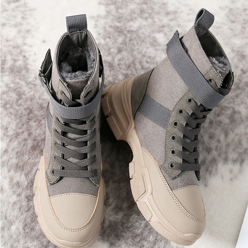 

Women's Chunky Boots Winter Thick Fur Warm Women Platform Sneakers Fashion Ankle Boots Combat Boot Woman Martin Shoes Female