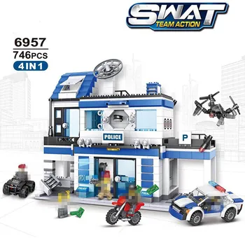 

City Police SWAT Team Motorbike Car Police Station Building Block Kids DIY Model Brick Educational Toys For Boys City