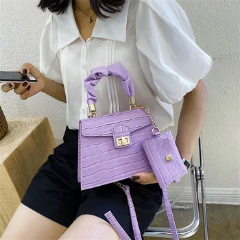 

Pleated Handbag 2020 New Style Online Celebrity Summer Japanese Korean Solid Color Crocodile Pattern Shoulder Square Sling Bag
