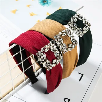 

2019 Fashion Headband European Fashion Solid Color Velvet Wide Side Head Square Metal Glass Women's Personality Popular Headband