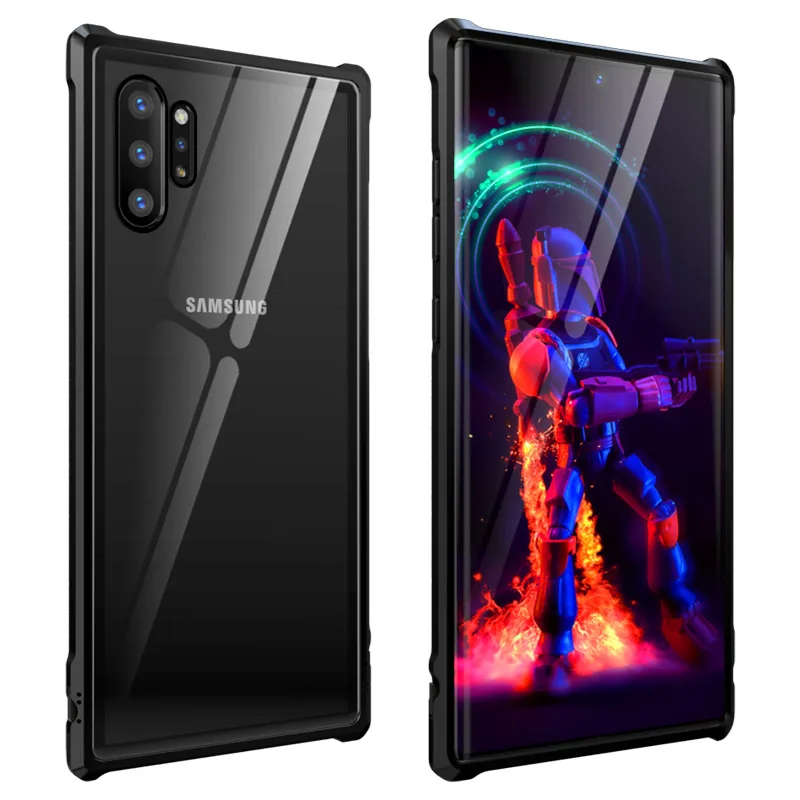 Для samsung Galaxy Note 10 Pro Чехол металлический бампер прозрачная стеклянная задняя крышка для samsung Note 10 Note10 Pro роскошный противоударный - Цвет: black