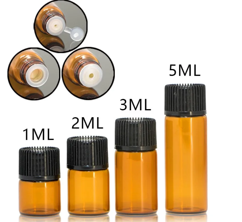 100pcs/lot 1ml 2ml 3ml 5ml Mini Amber Glass Essential Oil Bottle With Black Cap Brown Glass Bottle Sample Test Refillable Bottle mini otdr active live test fiber optic reflectometer 26 24db touch screen event map vfl ols opm ethernet cable tester equipment