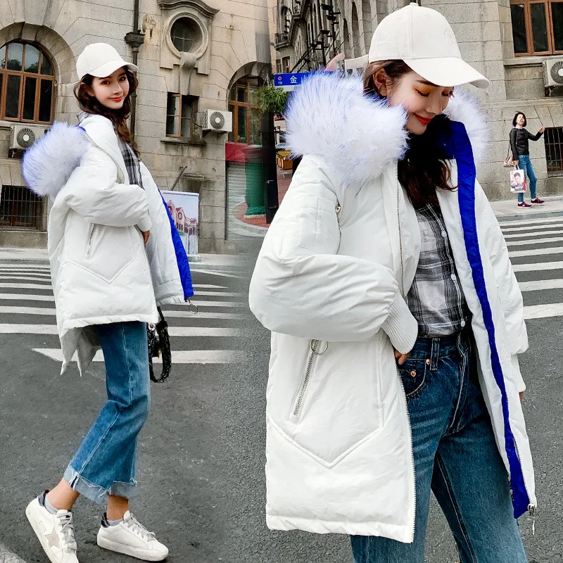 

Cotton-padded Clothes/Cotton Coat Loose Shoulder Casual Large Fur Collar Mid-length 2018 Winter Warm And Comfortable