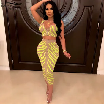 

Bonnie Forest Chic Zipper Front Print Crop Top And High Waist Skirt Set 2 Piece Casual Womens Tracksuit Special Occasion Outfits