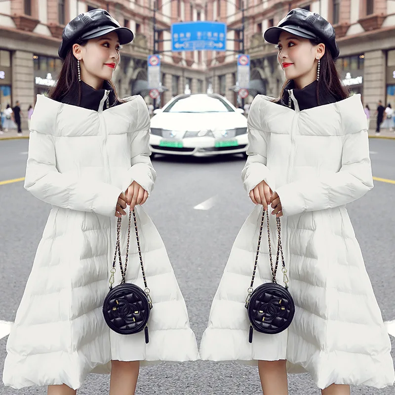 

2019 Winter Long Sleeve Mid-length Irregular Hem qun bai kuan Slim Fit Zipper Solid Color Slimming Cotton-padded Clothes Cotton
