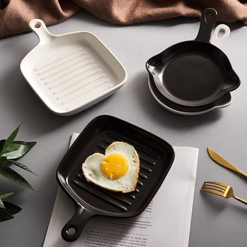 

Nordic Ceramic Hotel Restaurant Western Salad Steak Breakfast Plate with Handle Modern Minimalist Home Baking Decorative Plate