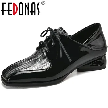 

FEDONAS Lace Up Square Toe Women Shoes Genuine Leather Chunky Heels Pumps Butterfly Knot Classic Design Summer 2020 Shoes Woman