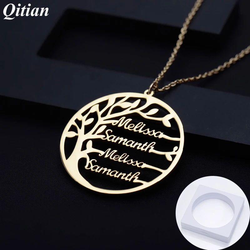 Lowered Family Tree Necklace Jewelry Christmas-Gift Custom-Name Stainless-Steel Personalized Rbqk8rpE