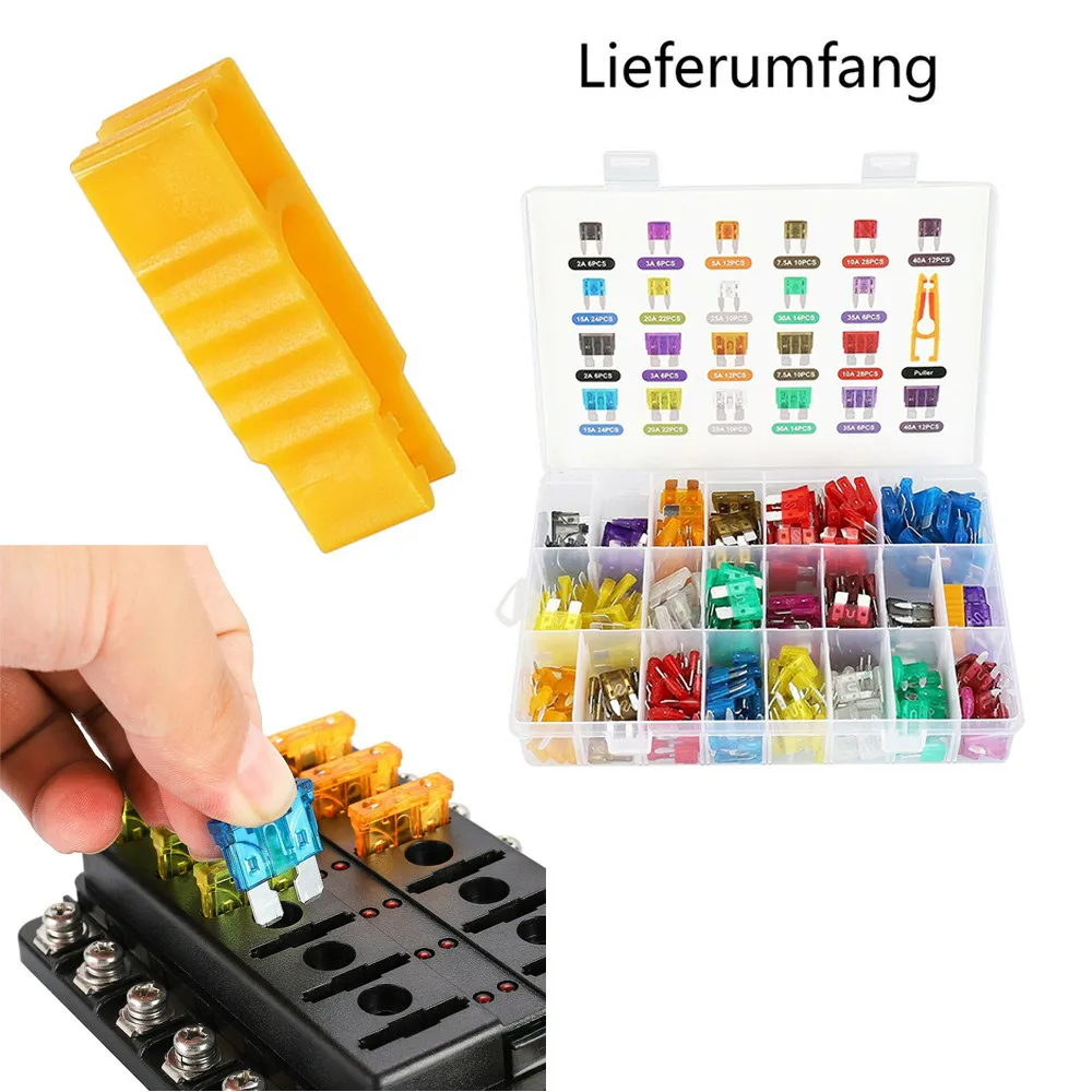 300pcs Car Fuses Flat Fuse Medium And Small 2 40A Set Plug in Blade Fuses Aluminum Alloy Plastic