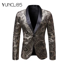 Новинка, Мужской Блейзер, свадебные и куртки для вечеринок, зеленый фруктовый воротник, мужской костюм на одной пуговице и горячее тиснение, цветочный принт, певица, сценический