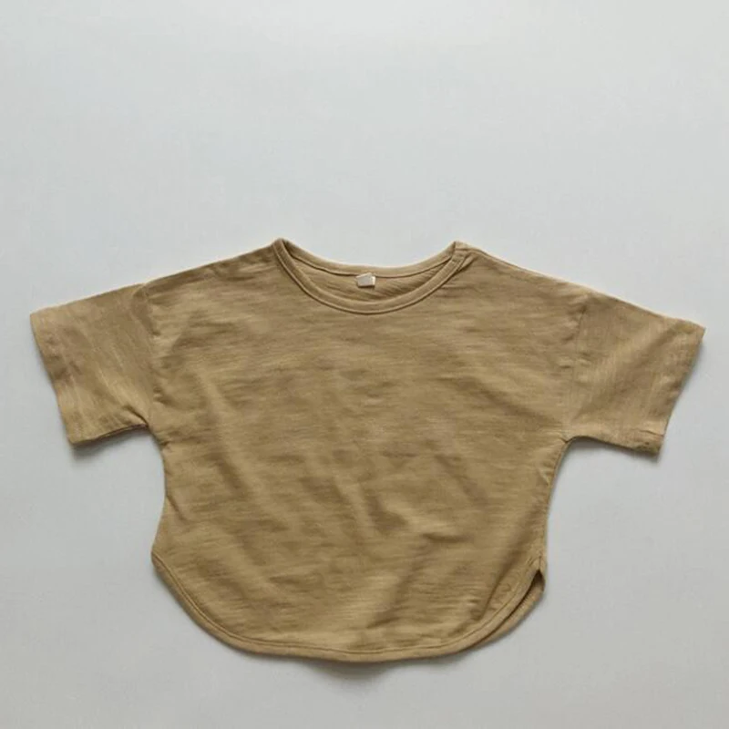 T-shirt à manches courtes pour bébé fille et garçon, vêtement d'été en coton solide, style japonais et coréen