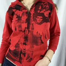 

Women Long Sleeve Thin Spring Autumn Y2k Sweatshirts Black Red Blue Zipper Slim Hooded Cardigan Street Fashion Printed Hoodies