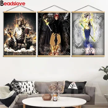 

Cartoon Anime One Piece Characters 3 piece Full square & round diamond painting 5d diy diamond embroidery painting wall art