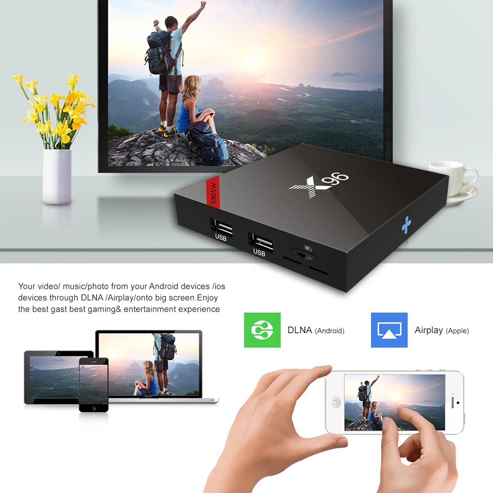 X96W Android 7,1 Smart tv Box 2GB16GB Amlogic S905W четырехъядерный 2,4 ГГц WiFi телеприставка 4K HD онлайн домашний медиаплеер PK H96 Max