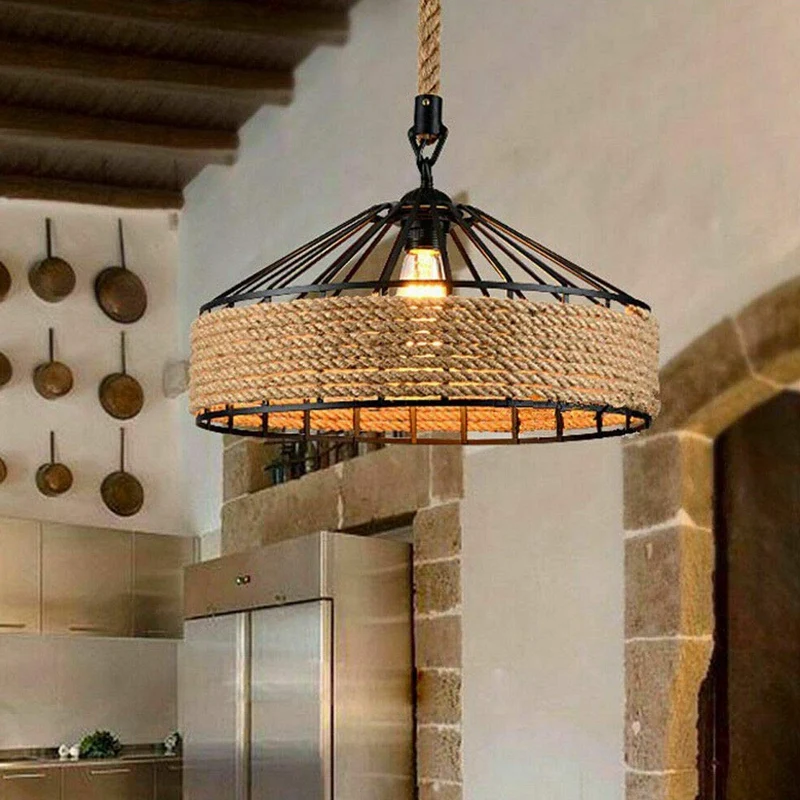 E27 Hemp Rope Hanging Lamp Vintage Pendant Ceiling Light Retro Antique Industrial Adjustable Chandelier Iron Candlest | Освещение
