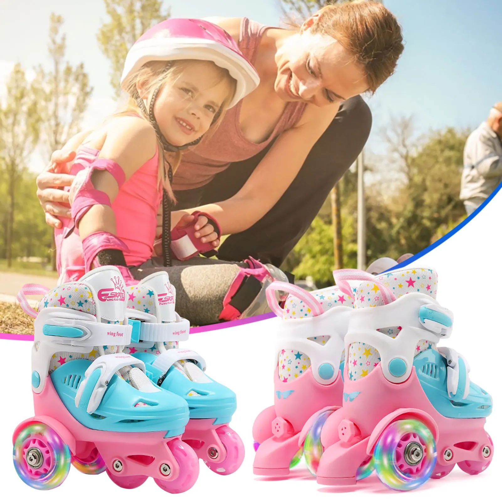 Children Roller Skating Shoes Adjustable Double-row Skates For Kids Aged 2-8