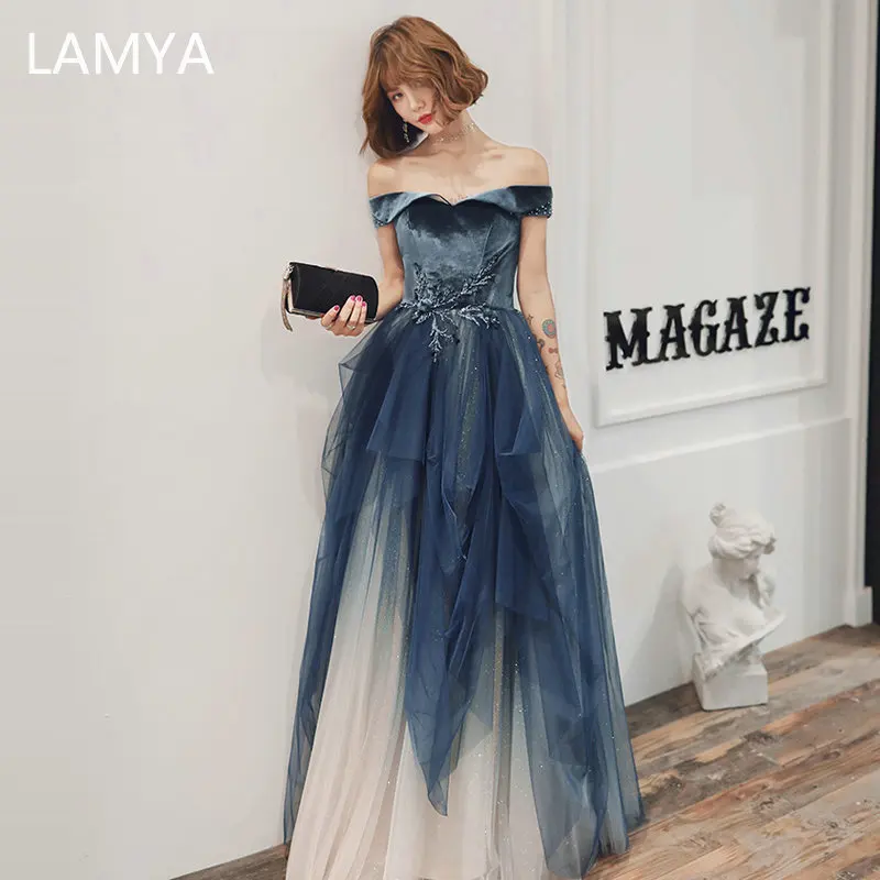 

LAMYA Customized Velour Boat Neck Evening Dresses Sequined Beads Formal Dress Fashionable Evening Gowns 2020 Robe De Soiree