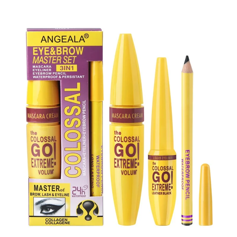 3 in 1Extreme Volume Black Mascara Cream Liquid Eyelliner Eyebrow Pencil Eye&ampBrow Master Set Tattoo Tint Pen Cosmetics: | Красота и