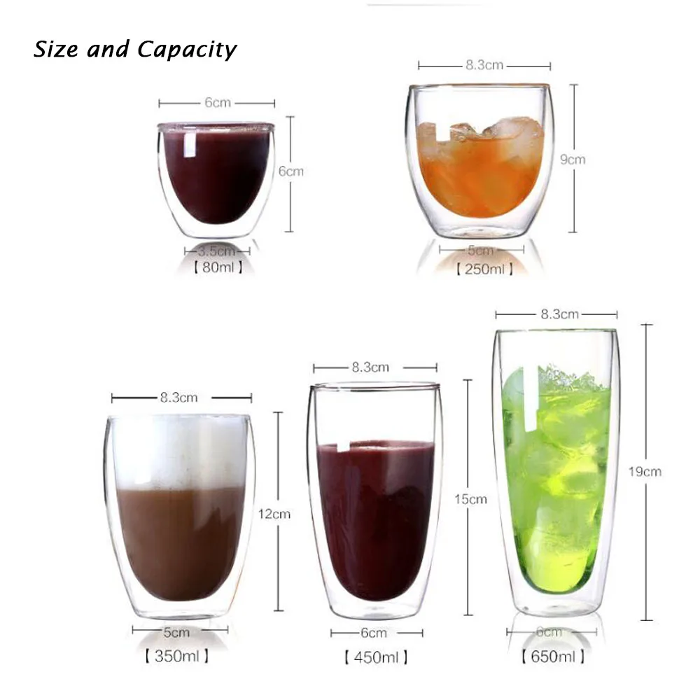 Прозрачная стеклянная чашка термостойкая с двойными стенками Стеклянная кофейная/чайная чашка и кружки дорожные двойные кофейные чашки для напитков стеклянная чашка es