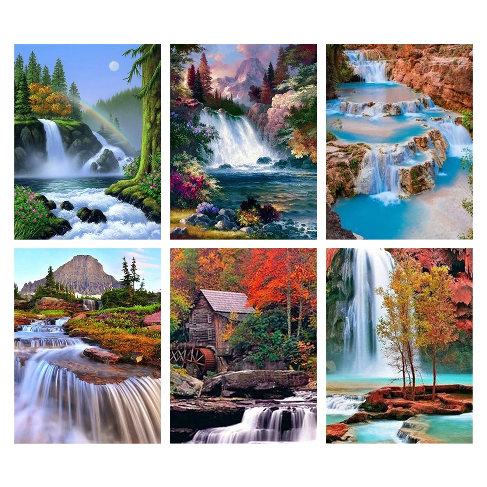 Алмазная живопись 5D &quotсделай сам&quot живописный водопад круглая вышивка стразы