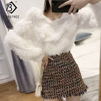 

2020 Spring New Women's Fashion Suits Two Pieces Set Full Sleeve O-Neck Tassel Tops And Skirt S9N910K